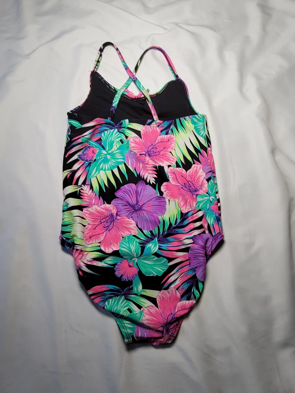 The Children's Place Black Floral One-Piece Swimsuit - Size M (7/8)